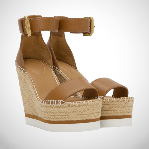 NEW See by Chloe Tan Glyn Espadrille Platform Woven Wedge Sandals size 41 11 - Picture 1 of 13